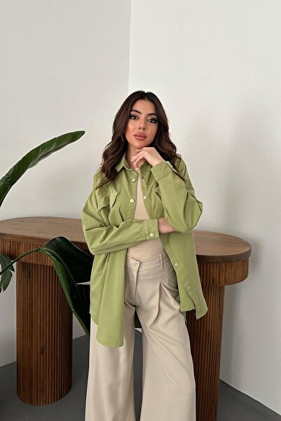 ozelia    Green Double Pocket Flap Snap Shirt