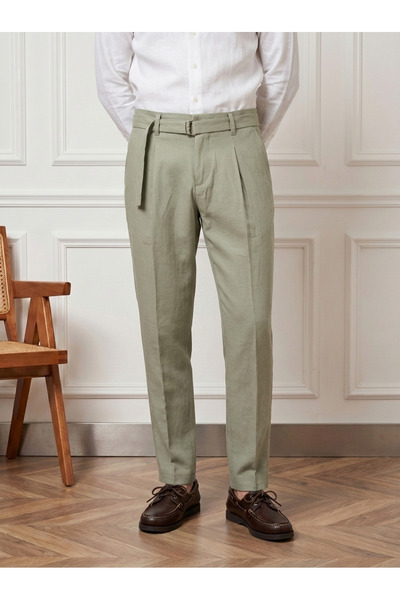 BASEL.CO Belt Detailed Modal Trousers - Cool & Comfortable