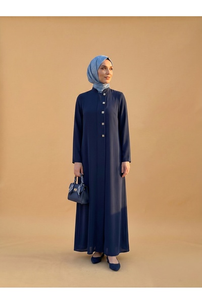 Beyza Giyim 9558 Ferace Kare Aksesuarlı Lacivert
