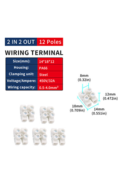 Choice 1 Set 12Poles-2Px6 Terminal Block 12-Position Strip 450V/32A PA66 Elec...