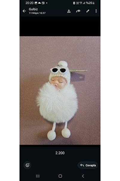 NO BRAND White plush, sleeping baby keychain with beanie and glasses, bag charm