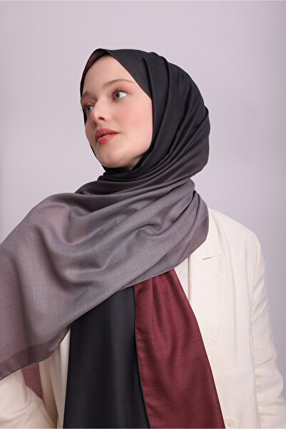 Ayshara Color-Shift Gradient Patterned Double-Sided Shawl - Dark Gray Burgundy