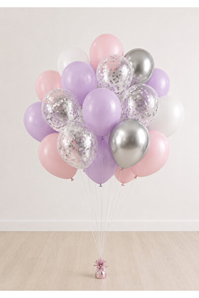 Balonsan Lilac Pink Silver Balloon Bundle 20 Pieces