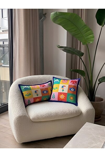 RahanDesign Renkli Çift Taraflı Dekoratif Süet 2li Kırlent Kılıfı Seti - 30x5...