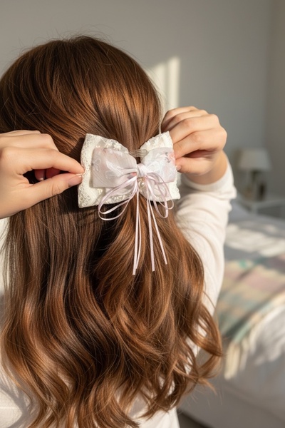 FAYRA ACCESSORIES Kopča sa mašnom, cvetnim uzorkom, prozirna čipka i kopča od...