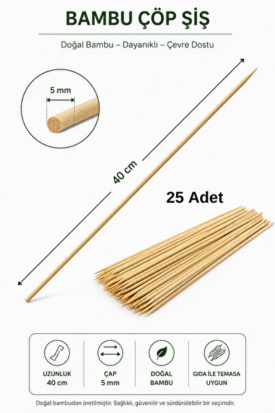 DEKOLOBİ 5 mm Bambu Çöp Şiş 40 cm | Doğal Ahşap Bambu Çubuk | El yapımı ürün ...