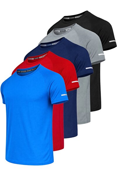 pandy Pack of 5 Unisex Athletic Technical Sports T-Shirts with Quick Drying F...