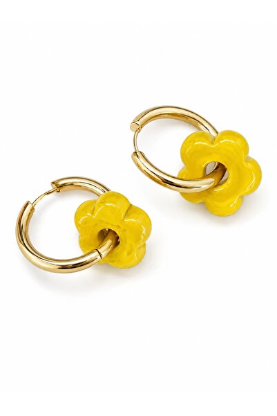 CHARMLUCKY Glass Flower Steel Hoop Earrings