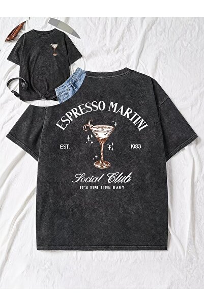 Le Savu Espresso Martini Printed Unisex Washable Vintage Oversize T-Shirt