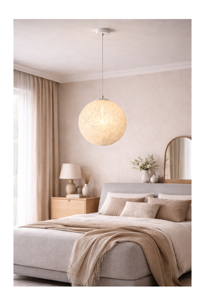 LUSTRAX Pendul 5555 /1 metal și textil crem, abajur cilindric elegant, diamet...