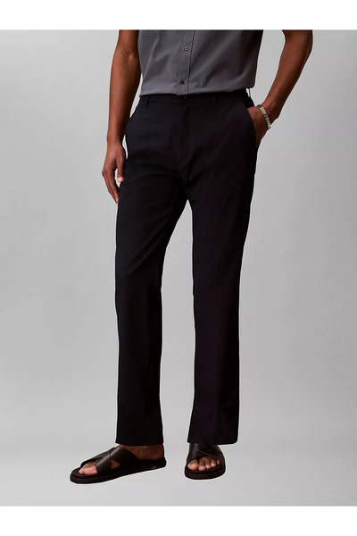 Calvin Klein Men's Straight Fit Flat Leg Navy Blue Trousers