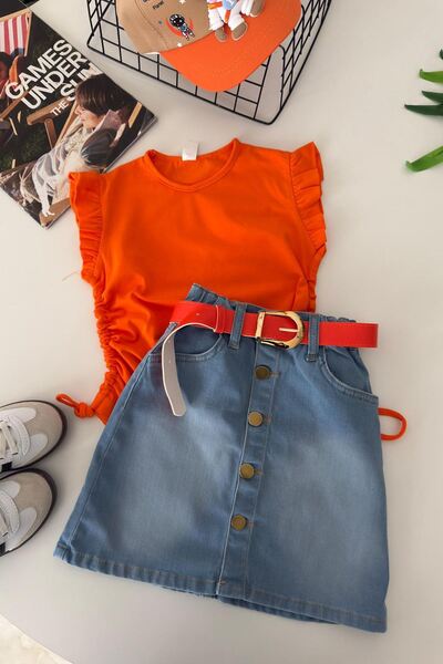 Minigimin Cicileri Set pentru fetițe cu tricou cu mâneci cu volane neon porto...