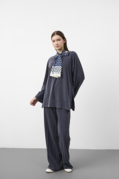 Basicpark Navy Blue Oversize Fit Tencel Textured Relax Fit Premium Set
