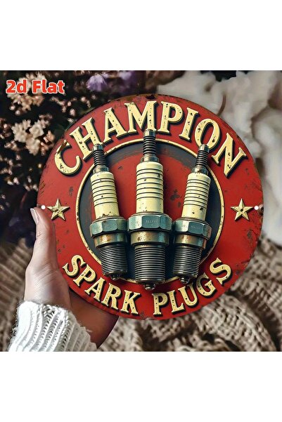 Choice 20x20cm 1 Vintage 2D Flat Round Tin Sign - "Champion Spark Plugs" Retr...