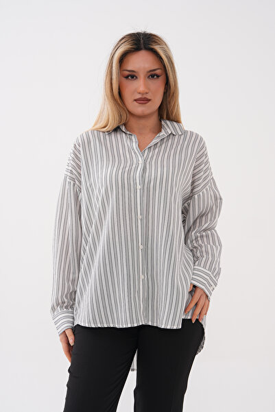 Mdg Tekstil T8007 Oversize Çizgili Gömlek