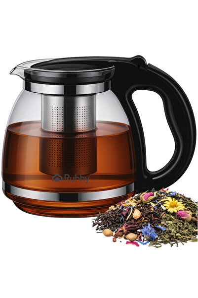 Ruhhy teapot with infuser for tea and beverages, 2 L, glass, volume markings,...