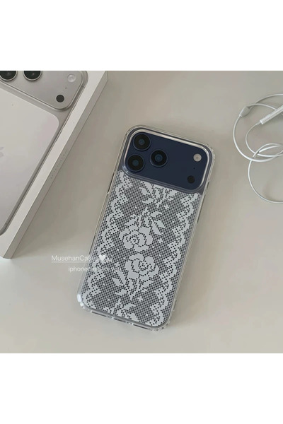 Choice34 جراب هاتف آيفون 15 فقط بتصميم فني قديم ودانتيل وردي أنيق وفاخر لهوات...