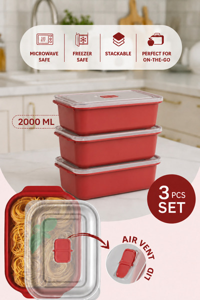 DBR Set 3 Caserole Alimentare 2000ML – BPA Free, Compatibile Microunde si Con...