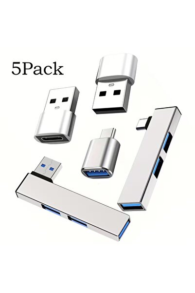Choice مجموعة فضية من 5 محولات USB متعددة الاستخدامات، تحول USB C إلى USB A، ...