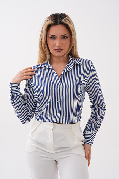 Mdg Tekstil T8009 Çizgili Crop Gömlek