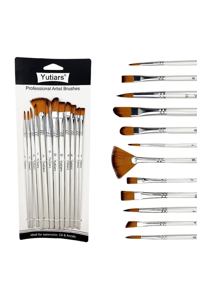 Choice1 white 12pcs Nylon Bristle Brush Set Flat Brushes Watercolor Oil Paint...