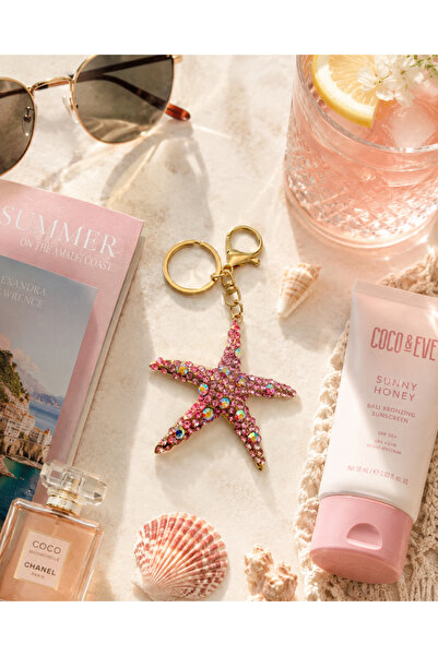 Hugs and Gifts Pink Starfish Keychain – Gold Detailed Stone Bag Charm ✨ 🌟 🩷
