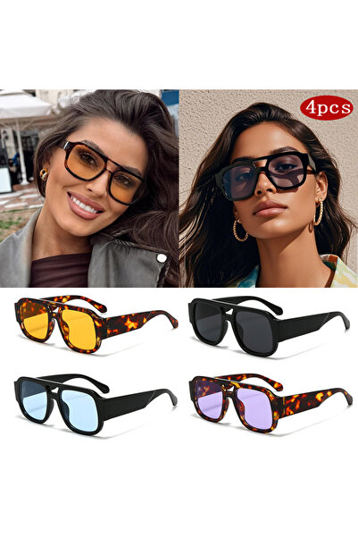 choice2 4 قطع z11b نظارات شمسية نسائية مربعة كلاسيكية كبيرة الإطار بجسور مزدو...