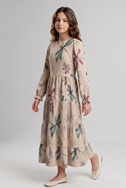 Pafim Girl's Patterned Modal Dress, Full Length Hijab Dress, 7-14 Years Old