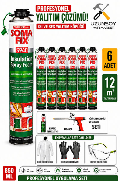 Somafix 6 Adet Poliüretan Termal Isı Ve Ses Yalıtım Sprey Köpük Tabanca Ve Kö...