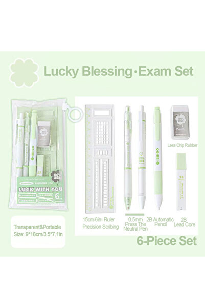Choice Green 1Set Exam Set Press Neutral Pen 2B Automatic Pencil Ruler Six St...