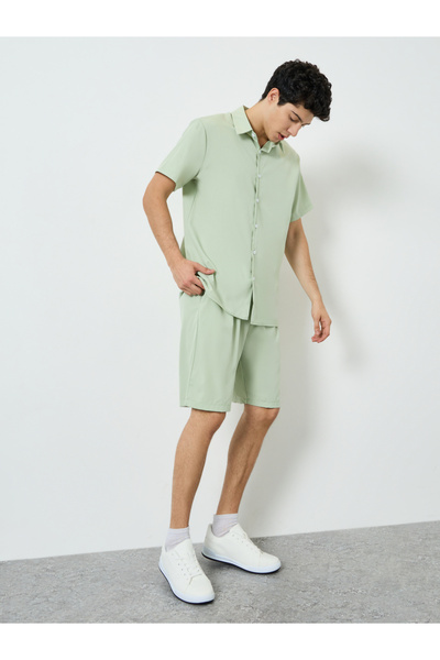 Styli Men Light Green Shirt and Shorts Co-Ords