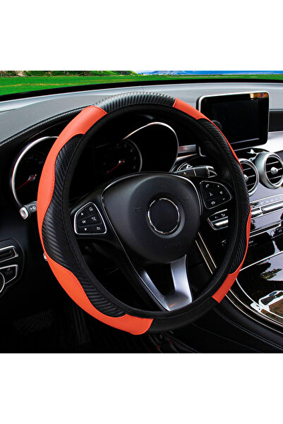 Choice11 Orange PU carbon fiber leather no inner ring car steering wheel cove...