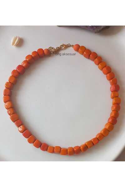 BNG AKSESUAR Bodrum Handmade Orange Glass Bead Necklace