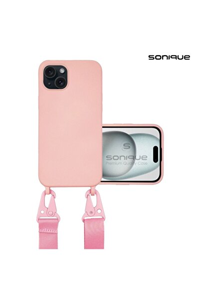 Sonique Θήκη Σιλικόνης με Strap CarryHang Apple iPhone 15 Plus Ροζ
