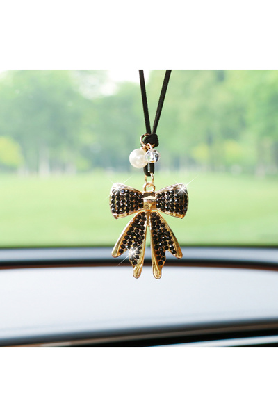 choice2 black Fashion diamond-encrusted bowtie car rearview mirror pendant cr...