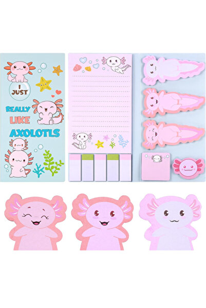 Choice 1 set 1 set Axolotl Sticky Notes, Cute Cartoon Pink Memo Set, Girl's P...