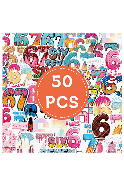 Choice 50 قطعة - ملصقات أرقام 6 و7 بتصميمات مضحكة ورائجة لوسائل التواصل الاجت...