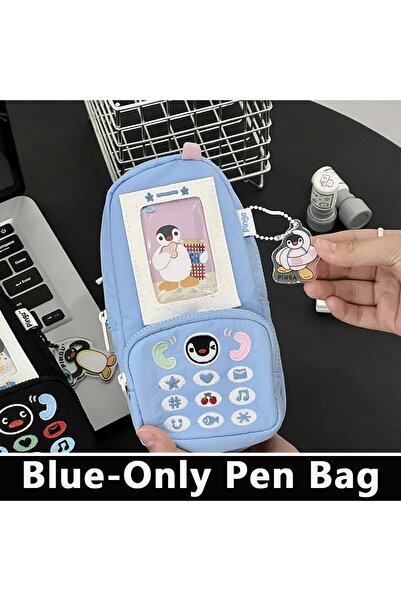 Choice Blue Kawaii Canvas Pen Bag Phone Shape Large Capacity Stationery Pouch...