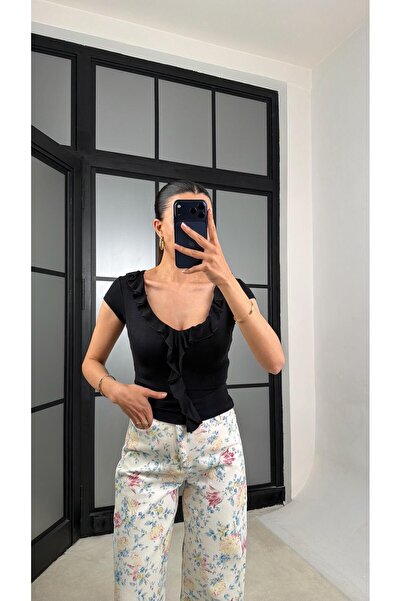 GAUS CO Siyah Fırfırlı Bluz GAUS-01462