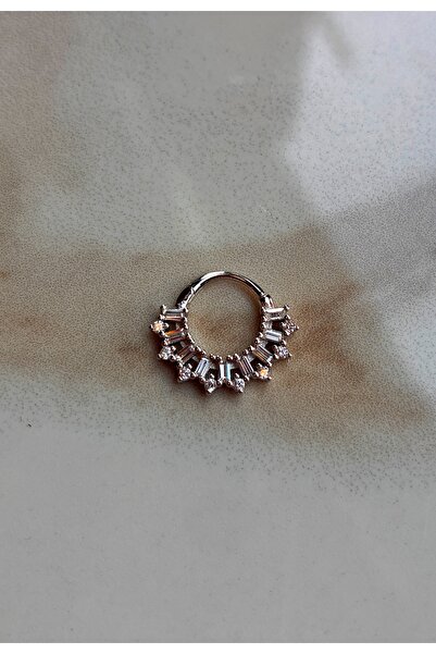 Miltonia 925 Ayar Gümüş Baget Taşlı Halka Tragus Daith Helix Küpe Piercing