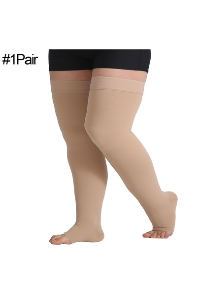 Choice12 XXL Beige 1Pair Thigh High Compression Stockings for Women,Open Toe,...