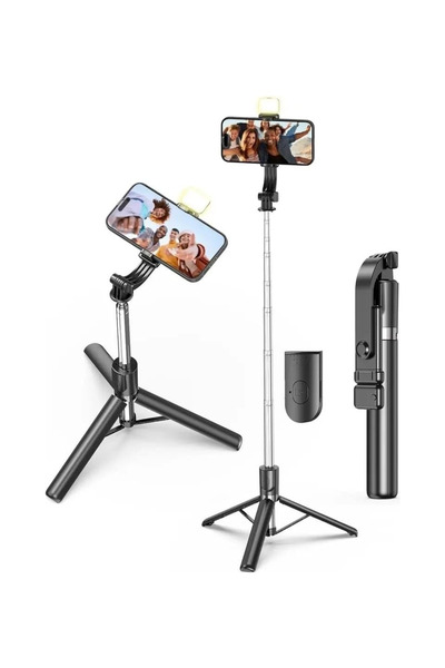 GenZ Bilişim Kumandalı Işıklı Ayaklı Tripod ve Selfie Çubuğu ve Telefon Tutuc...
