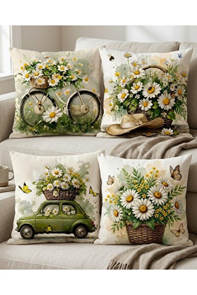 menesahome Daisy Flower Patterned Bohemian Style Digital Printed Decorative S...