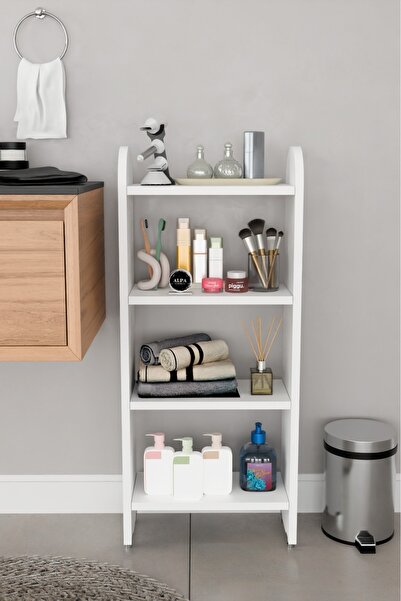 alpaevmobilya Modern 4 Raflı Oval Kesim Banyo Düzenleyici Raf Metal Ayaklı Ço...