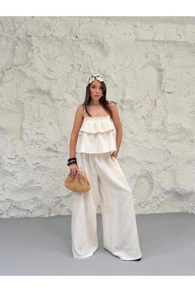 GAMZE ALPTEKİN Premium Muslin Fabric Layered Strap Set with Flywheel Detail