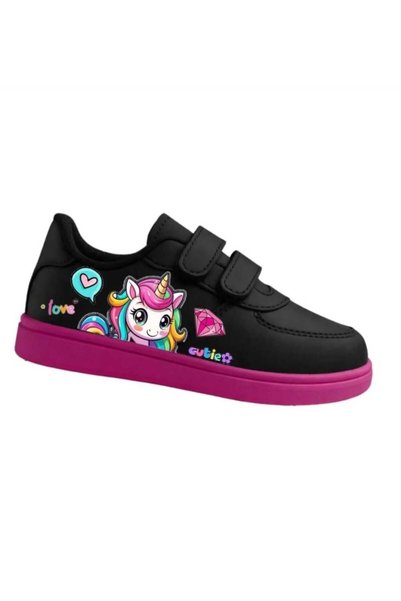 alcdesing love pembe kristal at baskılı siyah bantlı çocuk spor ayakkabı sneaker