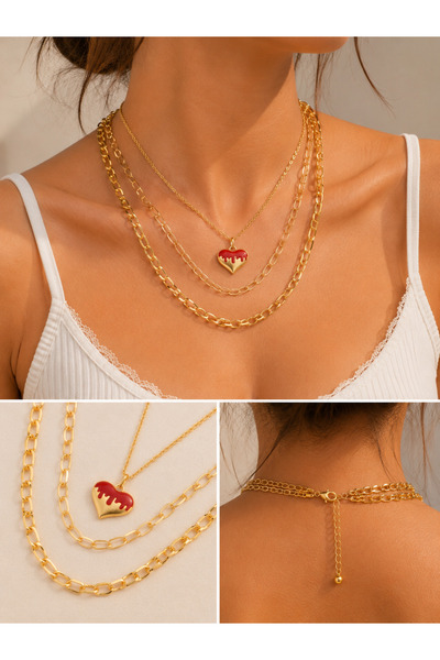 Archhazel Jewelery قلادة متعددة السلاسل على شكل قلب
