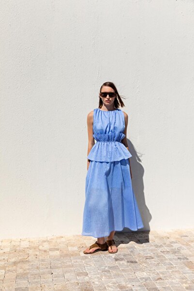 KAMEYA PEPLUM FORM UZUN ELBİSE
