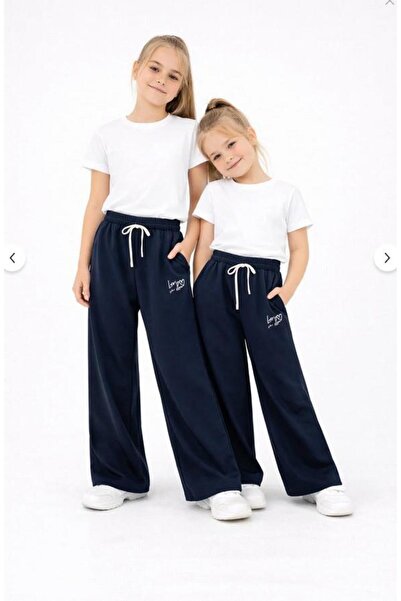 aykidsclup Pantaloni de trening pentru fete, albastru marin, cu picior elasti...