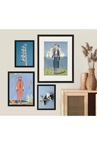Boomah Accessories Set of 4, Vintage Classic Artwork Collection Poster with F...